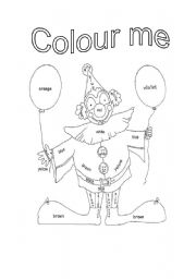 English Worksheet: colour the clown