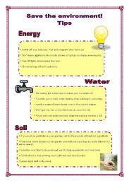 English Worksheet: Save the Environment - Tips (19.01.09)