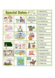English Worksheet: Special Dates