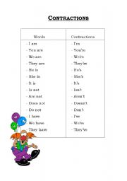 English Worksheet: Contractions