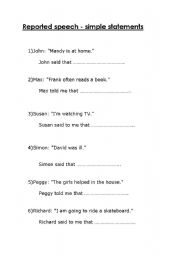 English Worksheet: reported speech