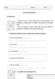 Formative Worksheet - Countries and Nationalities