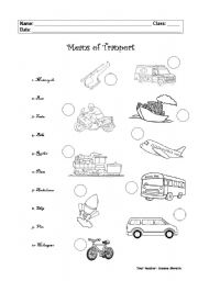 English Worksheet: Means of Transport