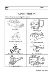 English Worksheet: Colour the means of transport