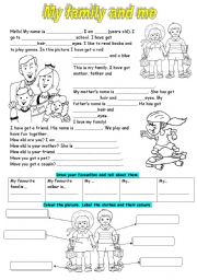 English Worksheet: My Family and Me