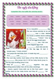 English Worksheet: THE UGLY DUCKLING - WORKSHEET VOCABULARY- 2 PAGES