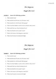 English worksheet: The Simpsons `Lisas first word