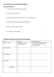 English Worksheet: Too, enough, too much, too many