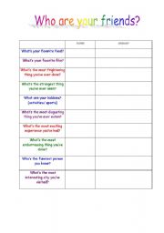 English worksheet: Who are your friends?