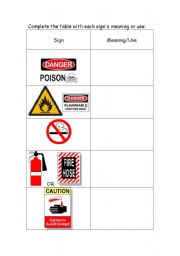 English worksheets: Warning Signs and Symbols