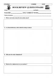English Worksheet: Book Review Questionaire