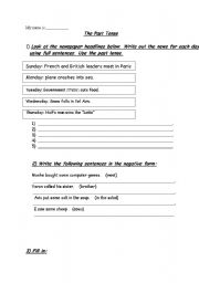 English Worksheet: practice- the past tense