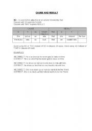 English worksheet: CAUSE AND RESULT - So and Such