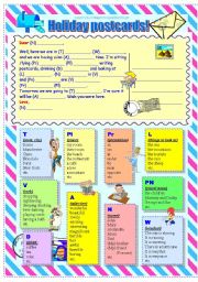 English Worksheet: Holiday Postcards (with some parts of speech)