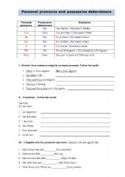 English Worksheet: Personal pronouns and possessive determiners