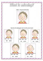 English Worksheet: The Face : Whats missing?