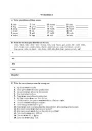 English Worksheet: plurals