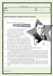 English Worksheet: Test - Daniel Radcliffe