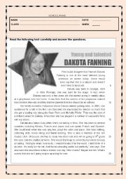 English Worksheet: Test - Dakota Fanning