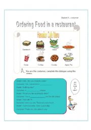 English Worksheet: function - ordering food in restaurant 