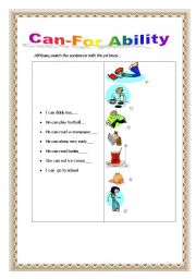 English Worksheet: Can For Ability+Simple Present