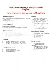 English Worksheet: Telephone language and phrases in English