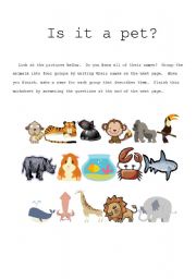English Worksheet: Is it a pet?