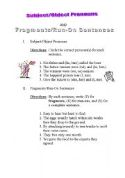 English worksheet: Pronouns and Complete/Incomplete Sentences