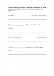 English Worksheet: Present Simple + Interrogative form + Negative form