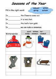 English Worksheet: Seasons of the Year and Winter Words