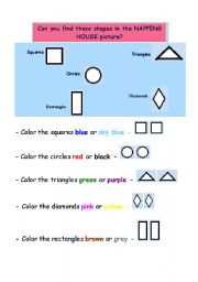 English Worksheet: Can you find these shapes in the NAPPING HOUSE picture