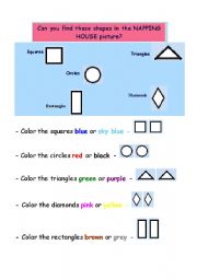 English worksheet: Can you find these shapes in the NAPPING HOUSE picture