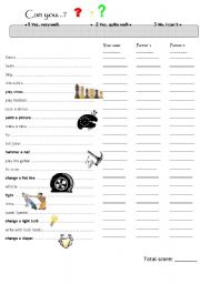 English Worksheet: CAN YOU?  Extensive speaking practice with homework