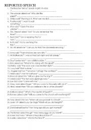 English Worksheet: Reported Speech  mixed 