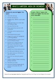 English Worksheet: Whos happier: Men or women?