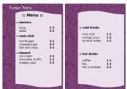 English Worksheet: easy to read menu card for secondary level