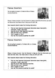 English Worksheet: Famous inventors - oral presentation task