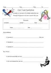 English Worksheet: New Years Resolution Creation