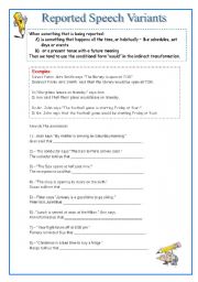 English Worksheet: Reported Speech Variations
