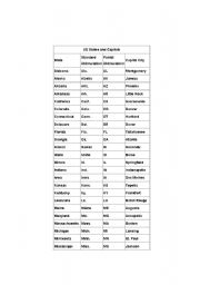 English Worksheet: USA state abbreviations and capitals