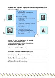 English worksheet: Simple Past - Facts about famous people