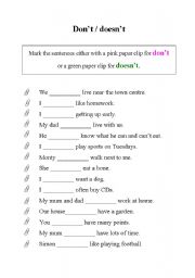 English Worksheet: dont or doesnt