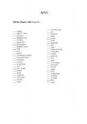 English Worksheet: A or An
