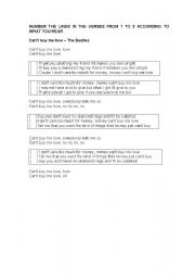 English worksheet: Song activity: Cant buy me love, by The Beatles
