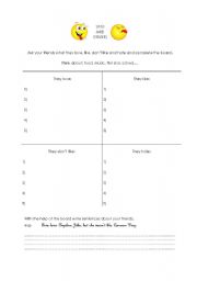 English worksheet: Likes and dislikes (ex.)  