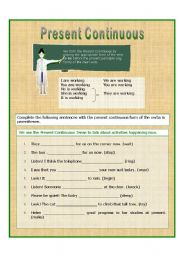 English worksheet: present continuous