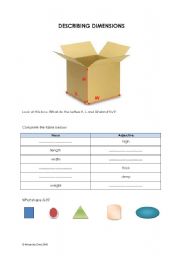 English Worksheet: Describing Dimensions