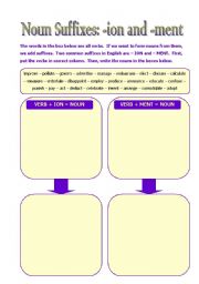 English Worksheet: Noun Suffixes: -ion & -ment