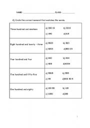 English Worksheet: Numbers up to 1000