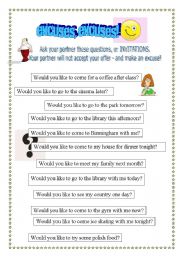 English Worksheet: excuses - invitations! 